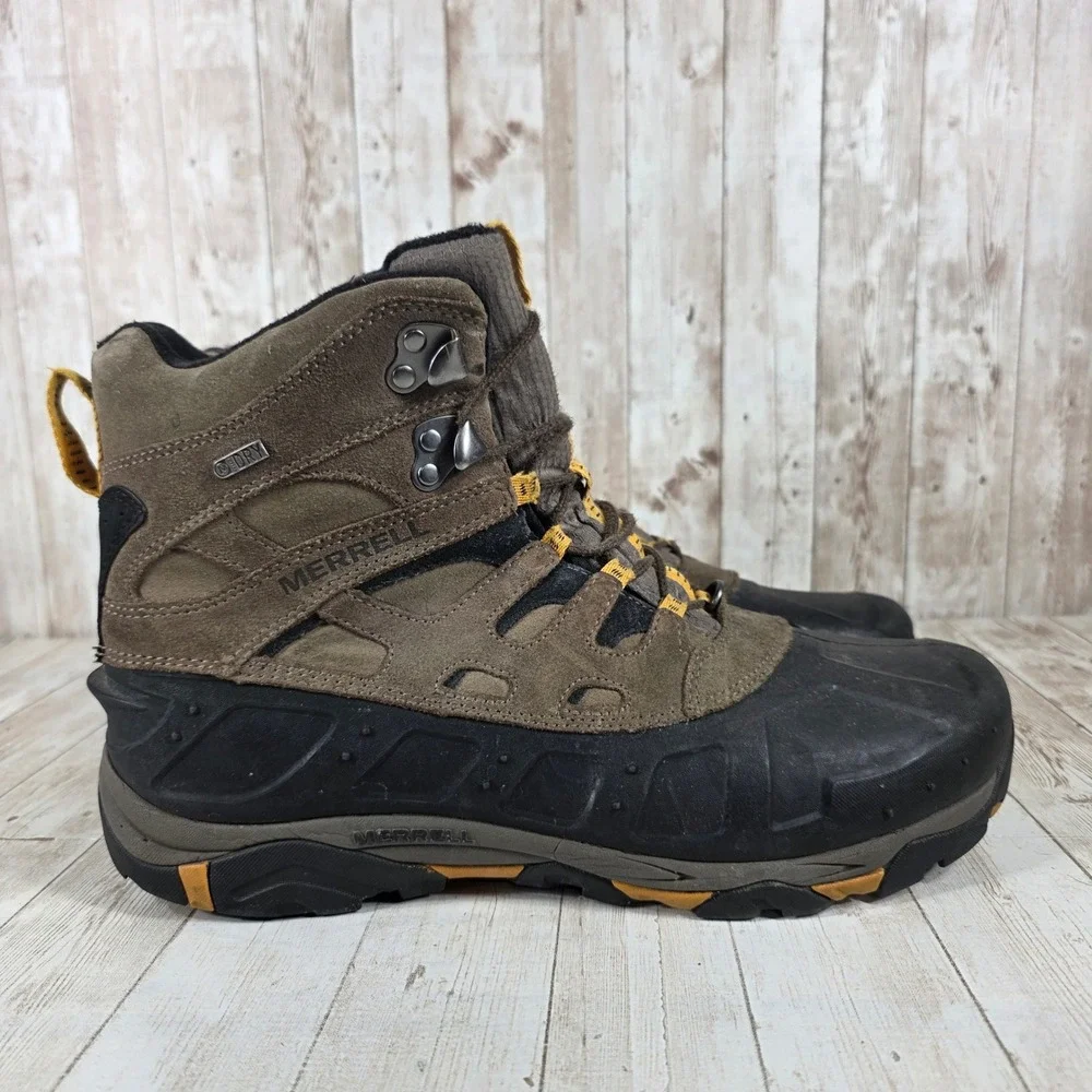 Merrell Stone Waterproof Insulated Winter Boots Men's Size 12 Brown Black Yellow
